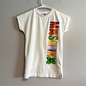 Moschino Kids Gummy Bear White T-Shirt Dress with Rainbow Logo Size 5
